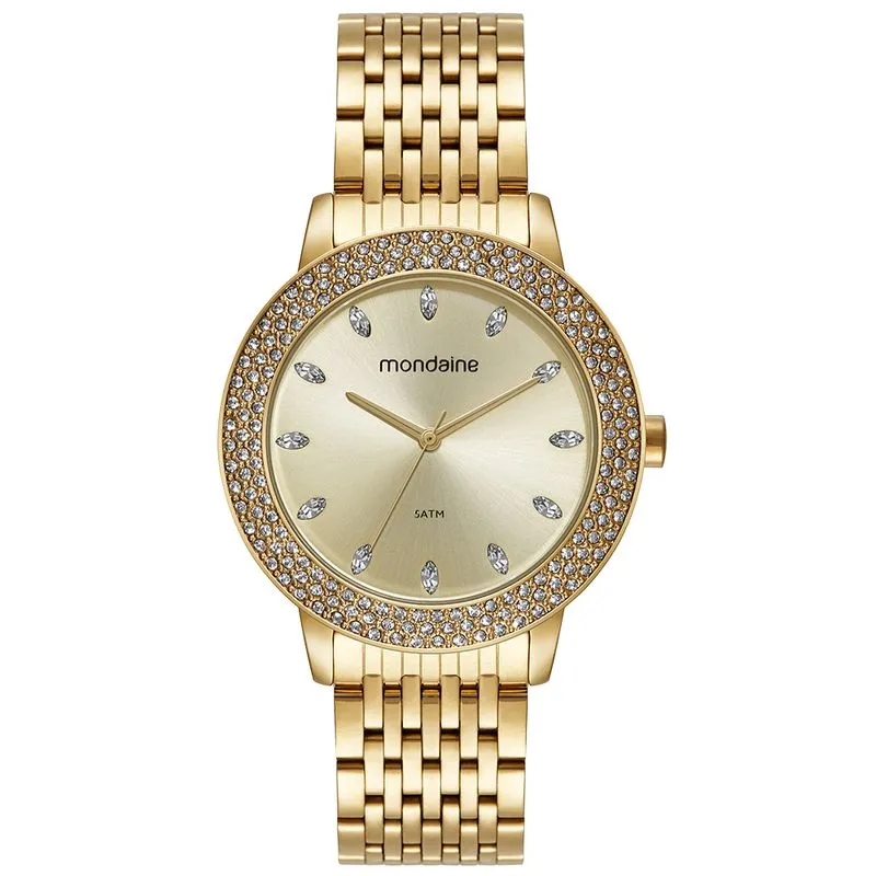 Relógio Feminino Cristais Baguete Dourado