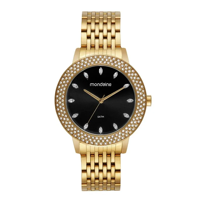Relógio Feminino Cristais Baguete Dourado