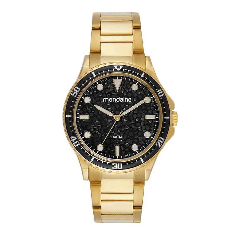 Relógio Feminino Cristais Marcadores Luminosos Dourado