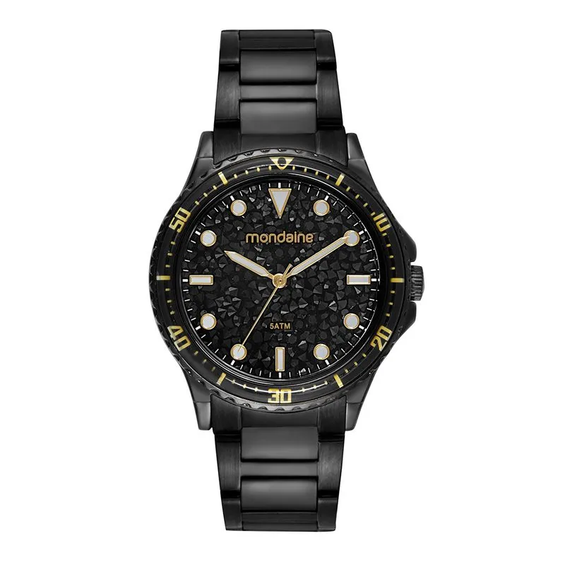 Relógio Feminino Cristais Marcadores Luminosos Preto