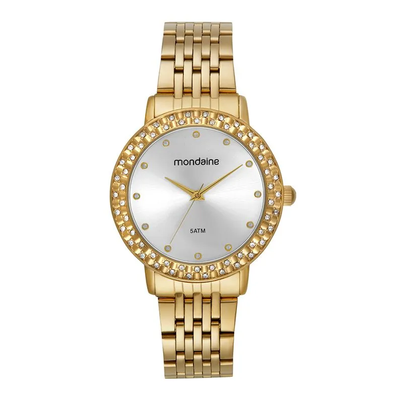 Relógio Feminino Cristais Incrustados Dourado
