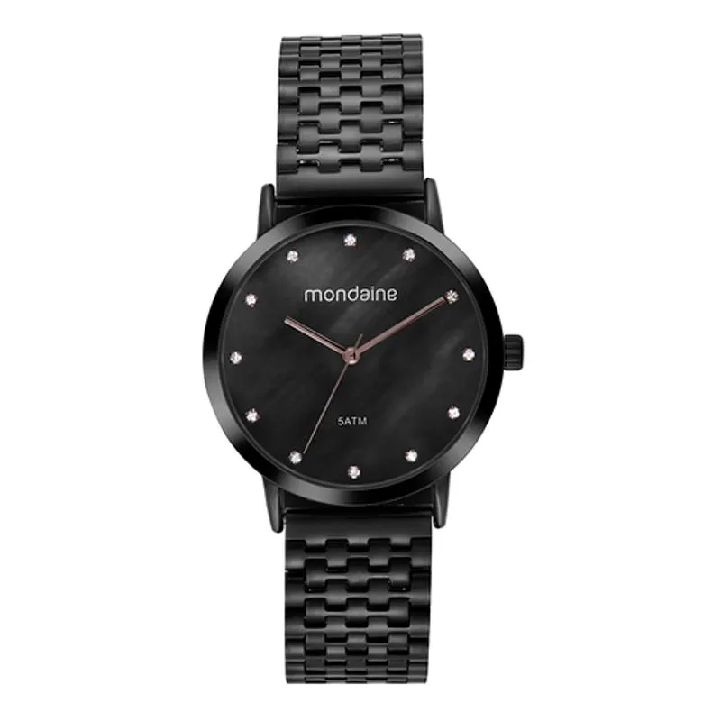 Relógio Feminino Madrepérola Cristais Preto