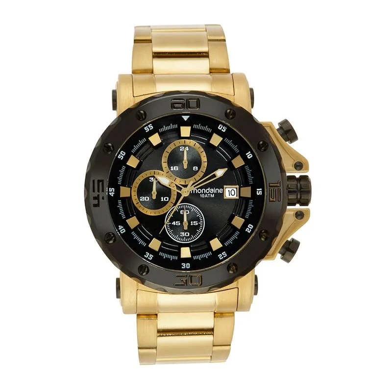 Relógio Masculino Cronógrafo Robusto Dourado