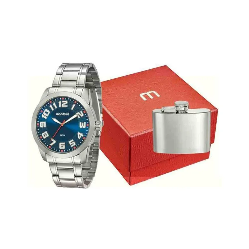 Kit Relógio + Cantil Mondaine Prata Masculino 99130G0Mvne2K1