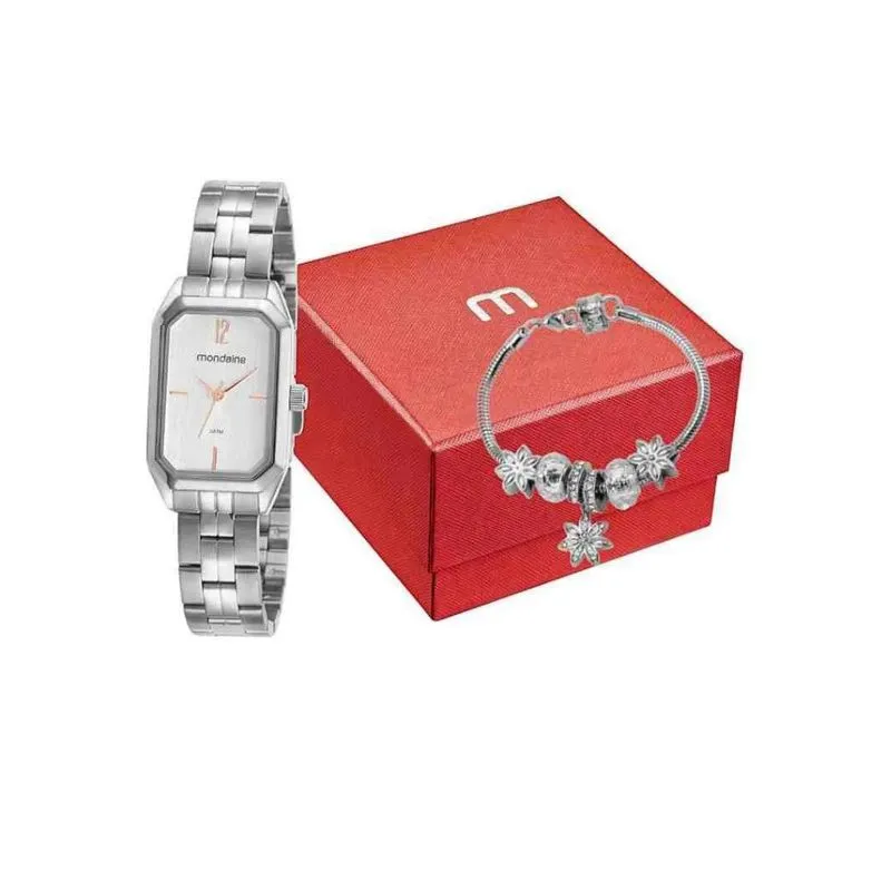 Kit Relógio + Pulseira Mondaine Prata Feminino 32359L0MVNE3K1