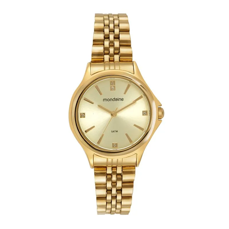 Relógio Feminino Cristais Dourado Com Porta-Joia Com Espelho