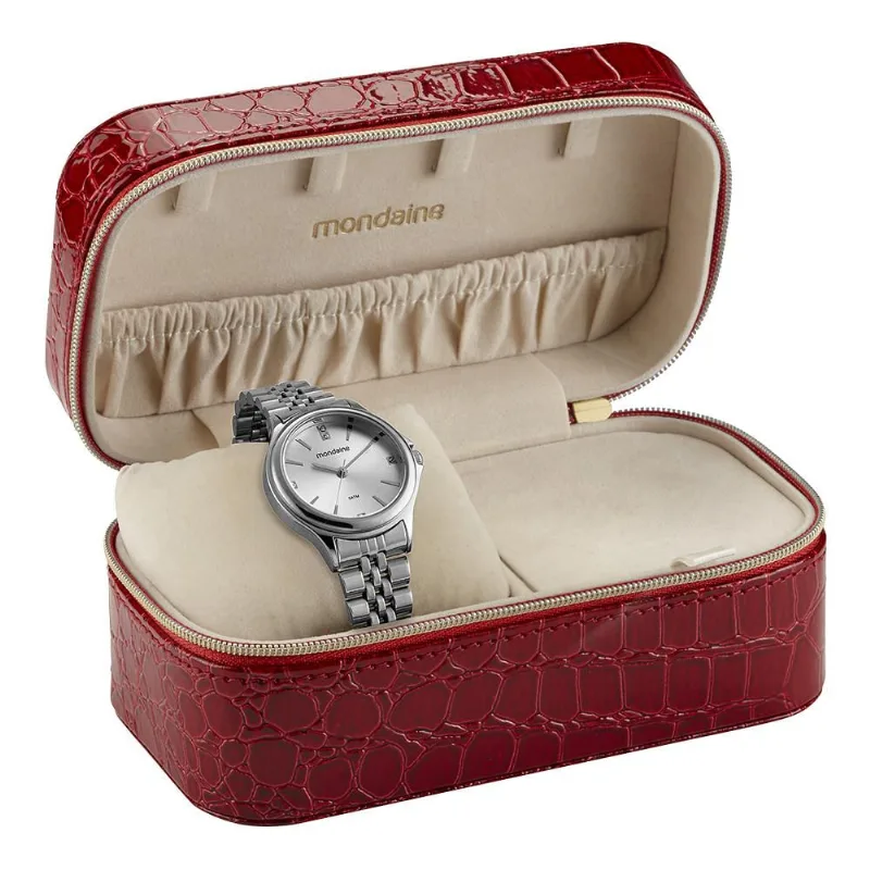 Relogio Mondaine Feminino Ref: 99759l0mvne2 Prateado Estojo Porta Joias