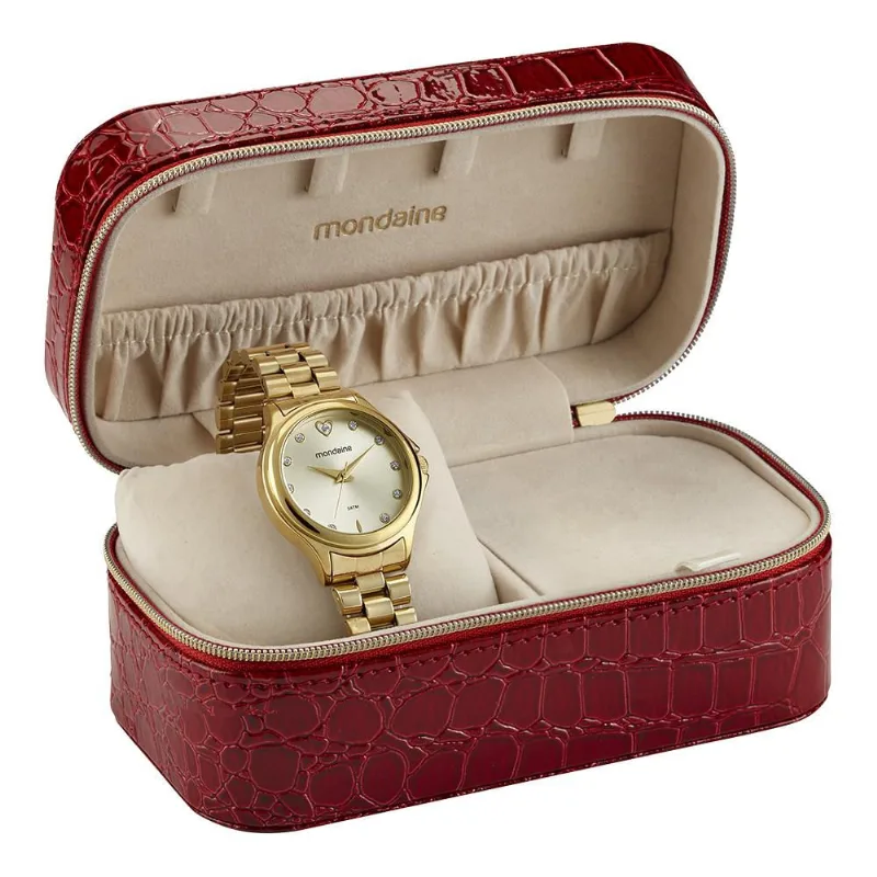Relogio Mondaine Feminino Ref: 99761lpmvde1 Dourado Estojo Porta Joias