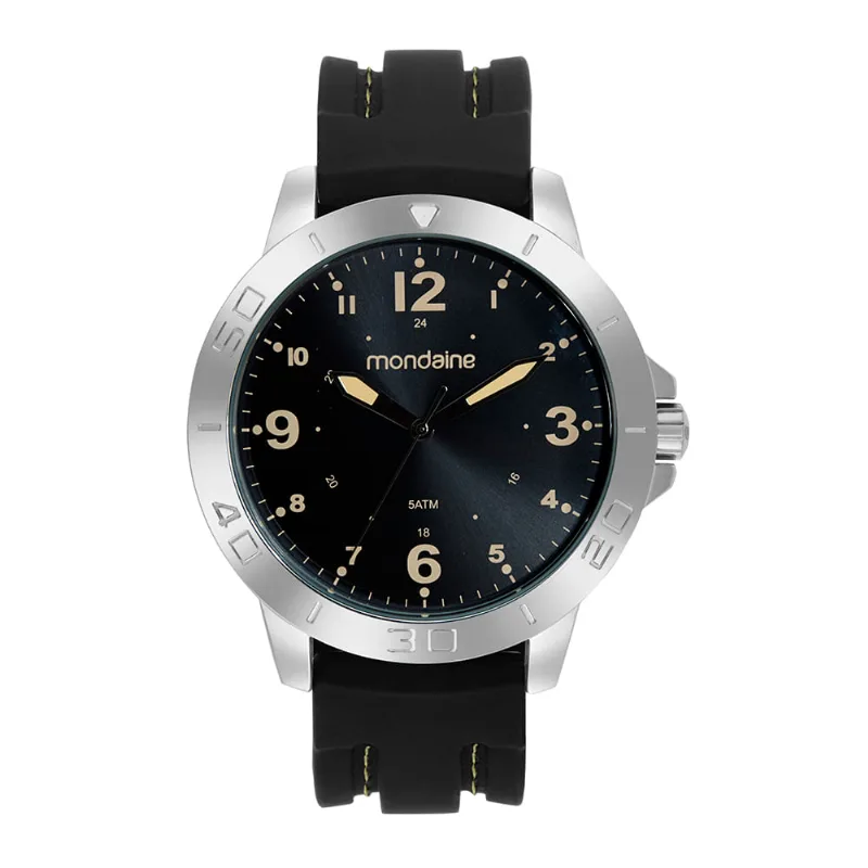 Relógio Masculino Esportivo Pespontos Silicone Prata