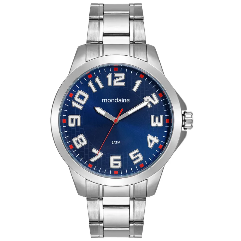 Relógio Masculino Casual Prata Mostrador Azul Relógio Masculino Casual Prata