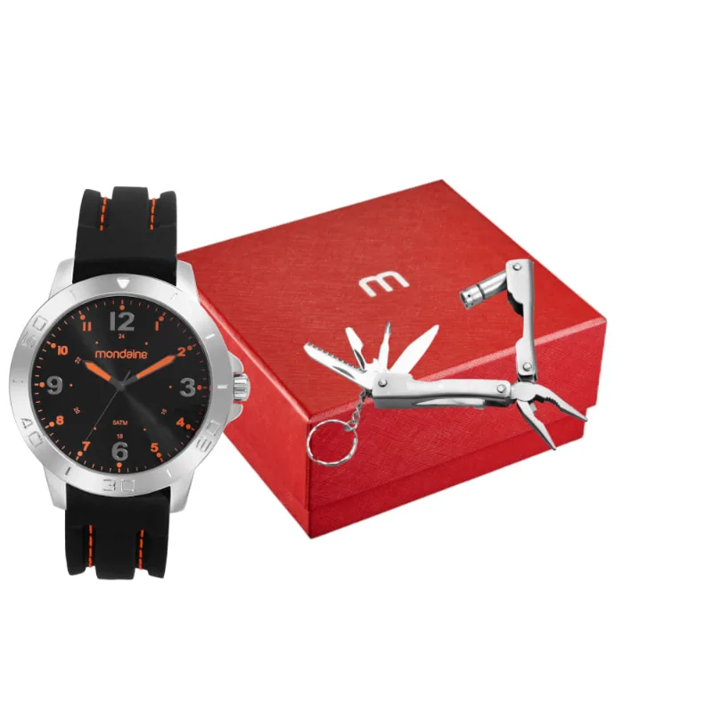 Kit Relógio Masculino Prata Com Pulseira de Silicone e Canivete Suiço