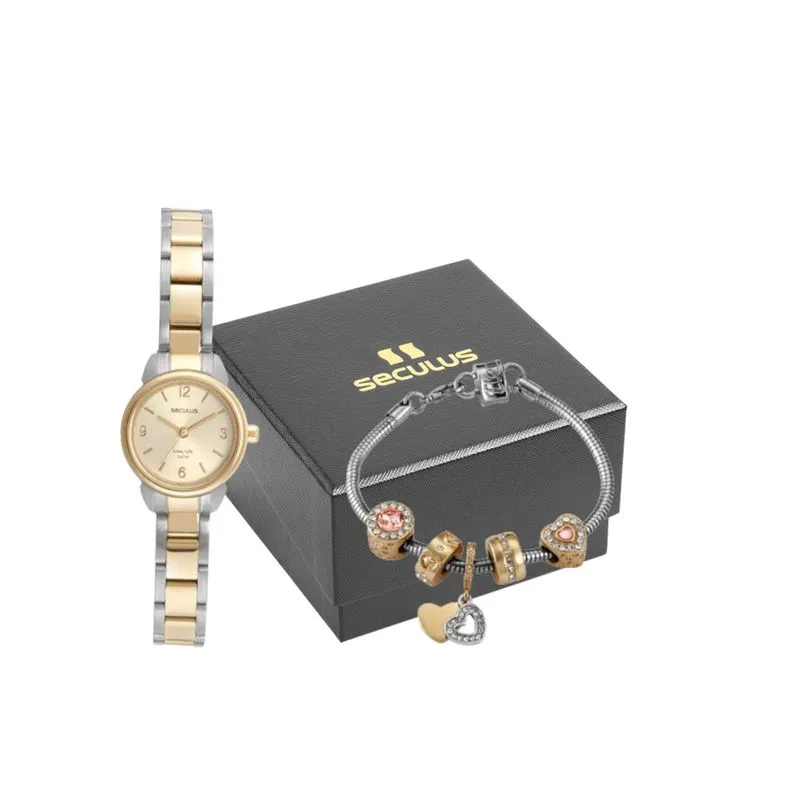 Relogio De Pulso Kit Feminino Bicolor 44135lpsvba3k3 - Seculus