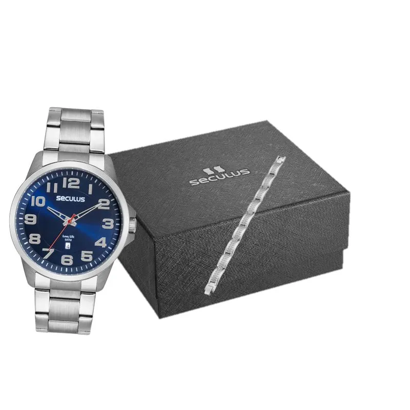 Kit Relógio Masculino Casual Prata com Pulseira