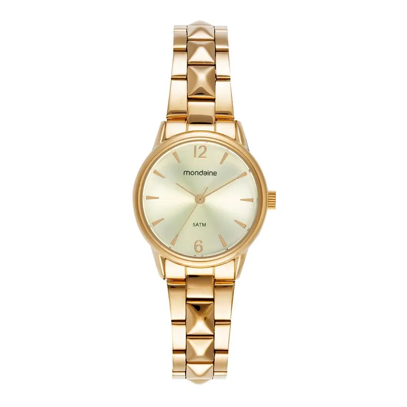 Relógio Feminino Dourado Pulseira com Spikes