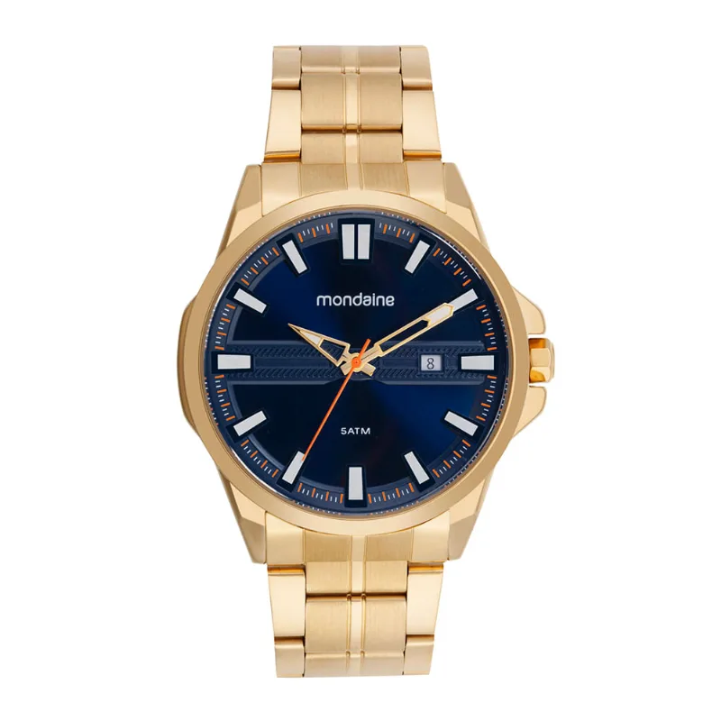 Relógio Masculino Dourado Mostrador 3D Calendário