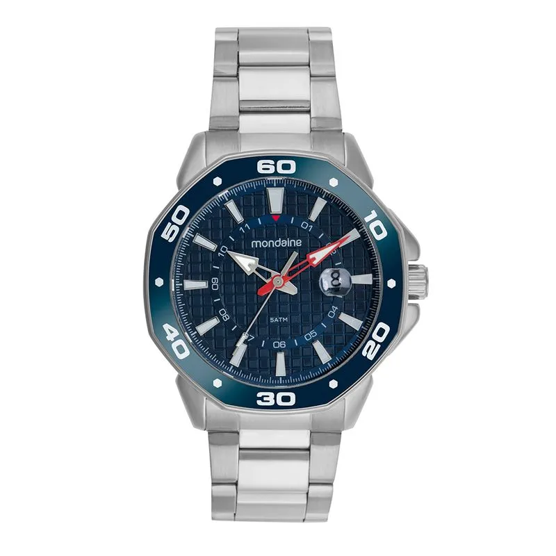 Relógio Masculino Octagonal Lupa Calendario Prata