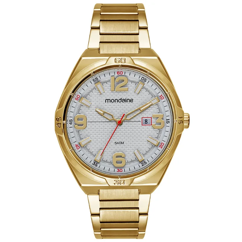 Relógio Masculino Visor Texturizado Calendário Dourado