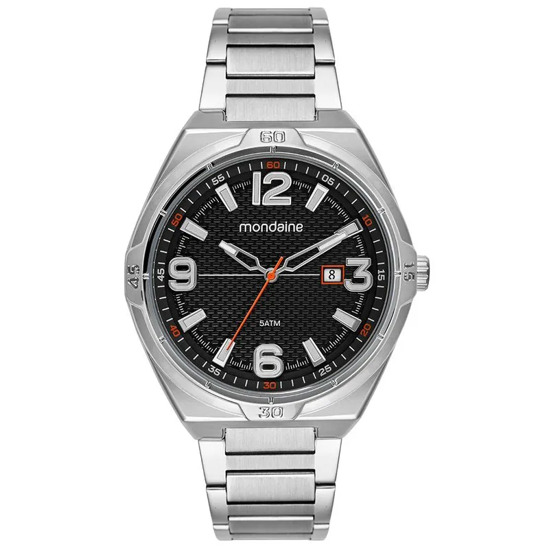 Relógio Masculino Visor Texturizado Calendário Prata