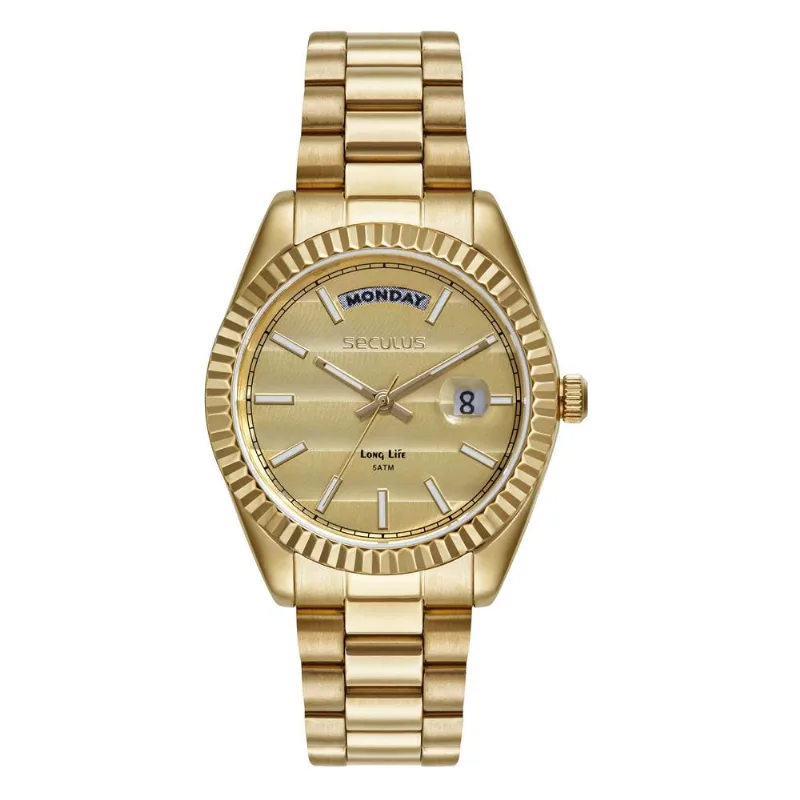 Relógio Seculus Feminino Ref: 77323lpsvda1 Clássico Aço Dourado