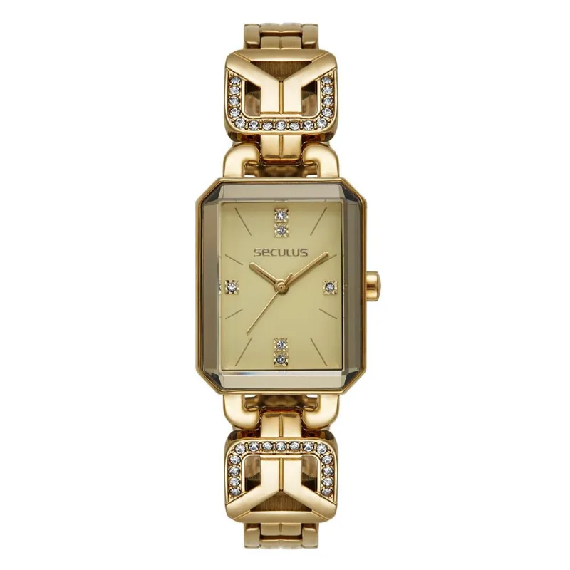 Relógio Seculus Feminino Ref: 23736lpsvdb1 Retangular Bracelete Dourado
