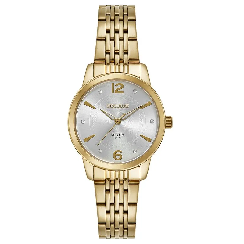 Relógio Feminino Aço Dourado Cristais