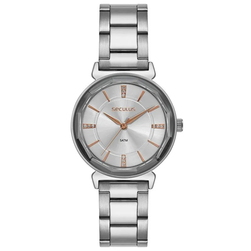 Relógio Feminino Prata Vidro Facetado