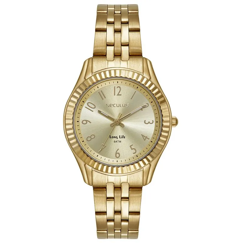 Relógio Feminino Dourado Catraca serrilhada