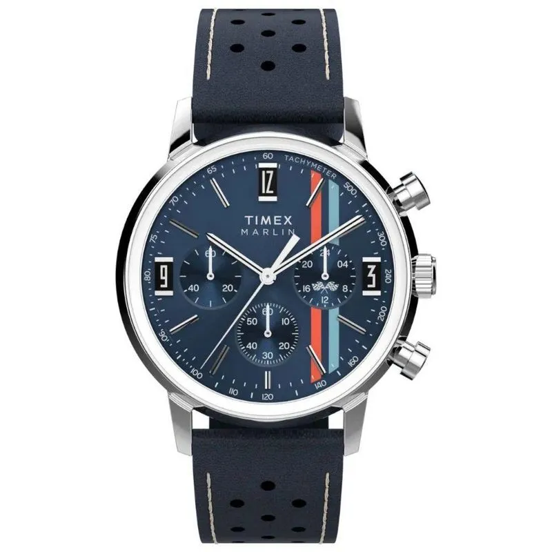 Relógio Masculino Timex Marlin Tachymeter Cronógrafo Couro Preto 40MM