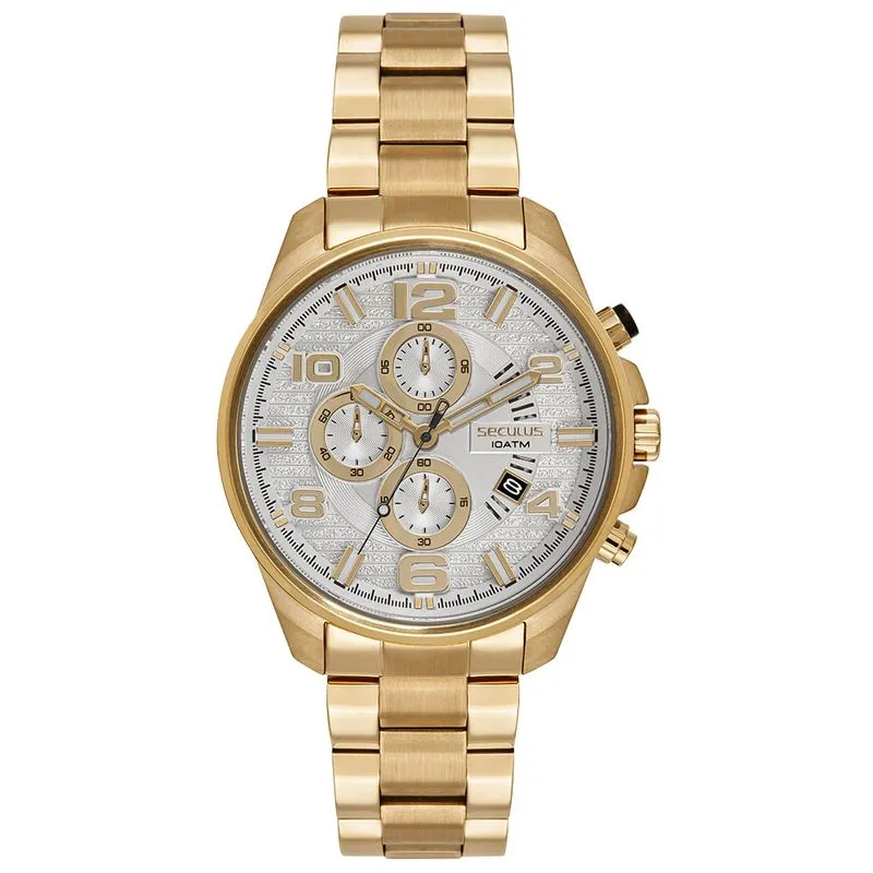 Relógio Masculino Aço Dourado Cronógrafo