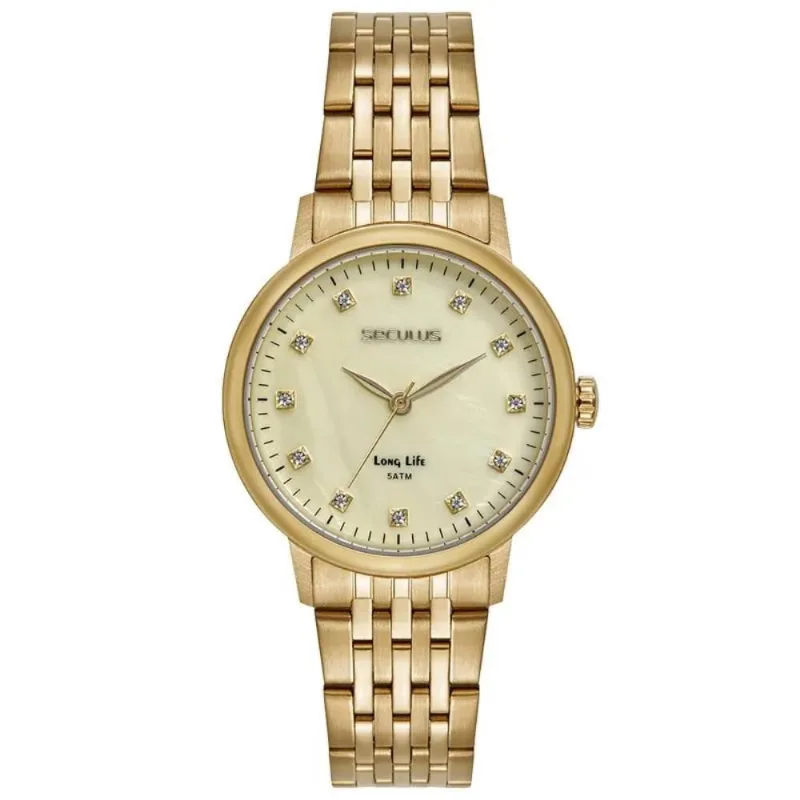 Relógio Seculus Feminino Ref: 77331lpsvda1 Casual Aço Dourado