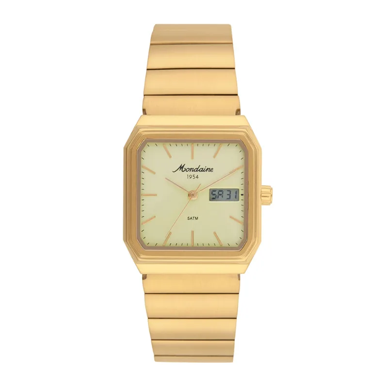 Relógio Masculino Quadrado Anadigi Linha 1954 Dourado