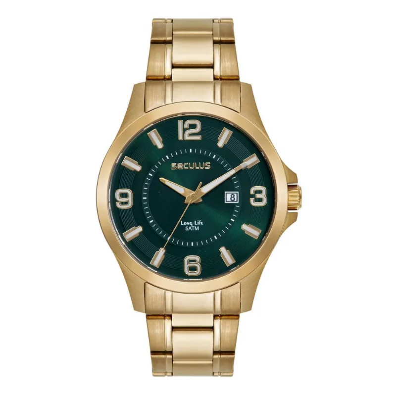 Relógio Seculus Masculino Ref: 23739gpsvda3 Casual Dourado