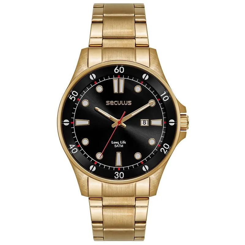 Relógio Masculino Dourado Aço com Marcações