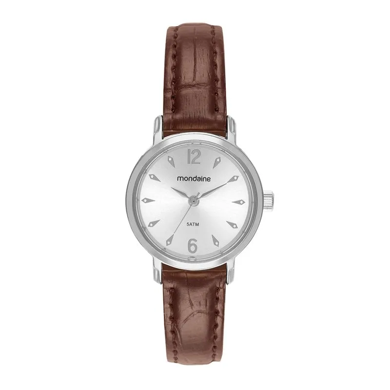 Relógio Feminino Prata Pulseira de Couro Marrom