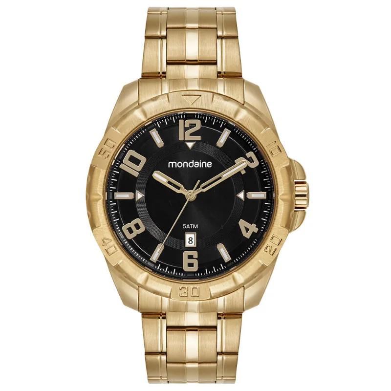 Relógio Masculino Caixa Robusta Dourado Calendário