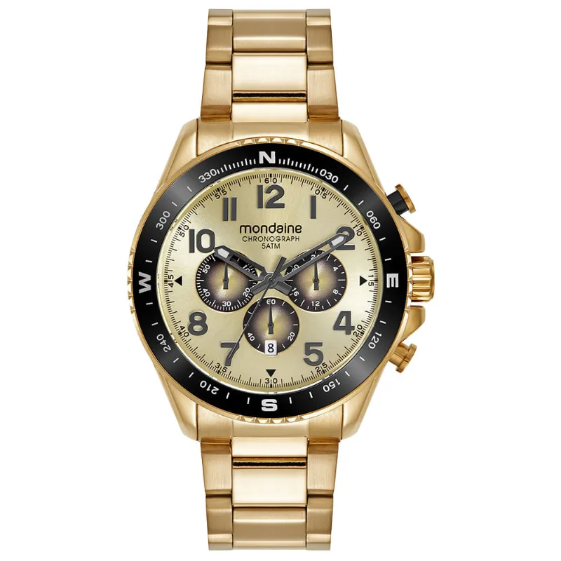 Relógio Masculino Cronógrafo Aço Dourado