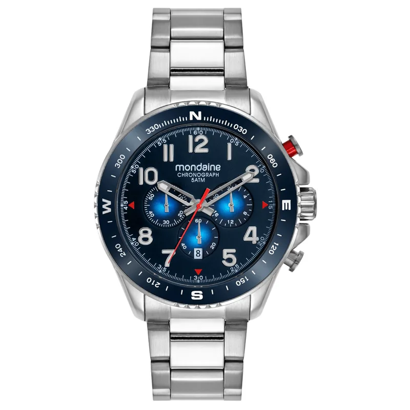 Relógio Masculino Analógico Mondaine Cronógrafo Prata/Preto 32895G0MVNE2
