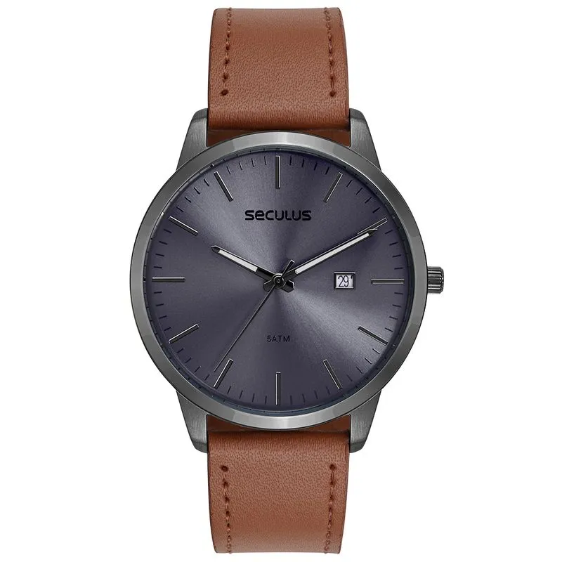Relógio Masculino Minimalista Chumbo Couro legítimo