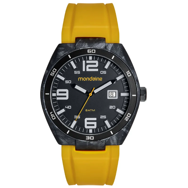 Relógio Masculino Detalhes em Carbono Pulseira Amarela