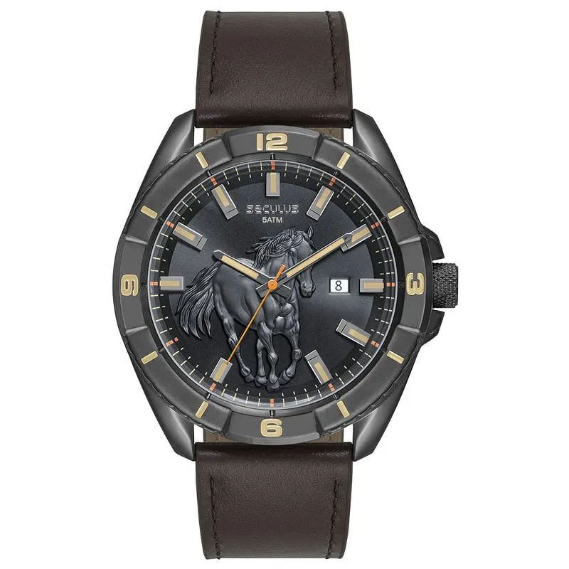 Relógio Masculino Aço Estilo Country Pulseira em Couro