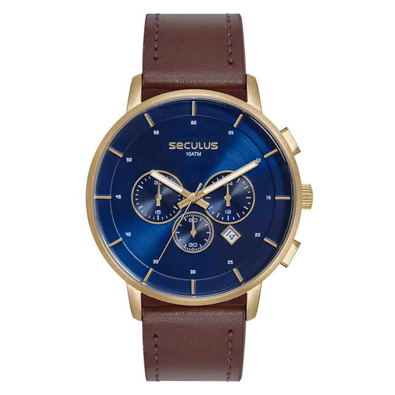 Relógio Masculino Analógico Seculus Cronógrafo Dourado/Azul 44282GPSVDC2