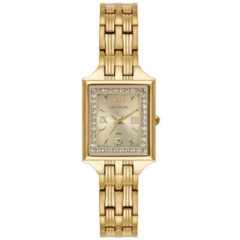 Relógio Seculus Feminino Ref: 44288lpsvda1 Retangular Aço Dourado
