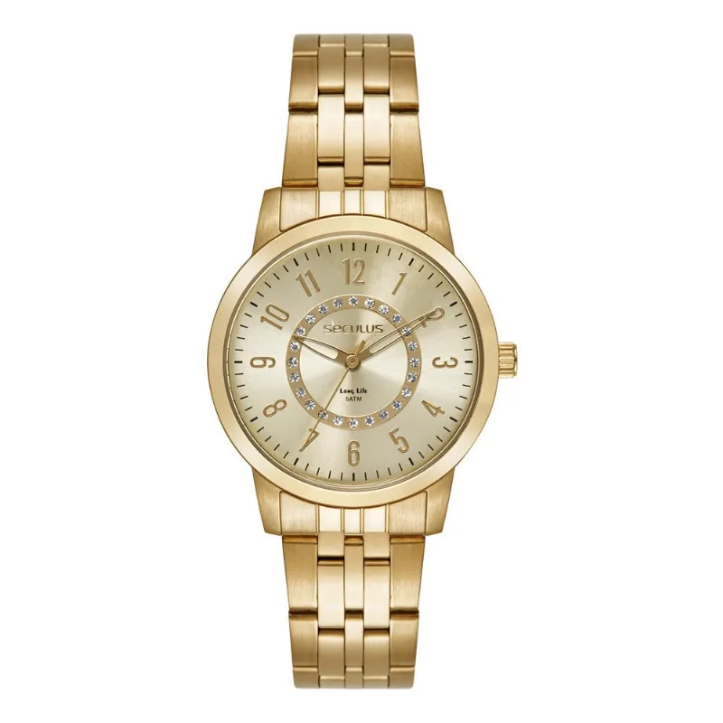 Relógio Seculus Feminino Ref: 44289lpsvda1 Casual Aço Dourado