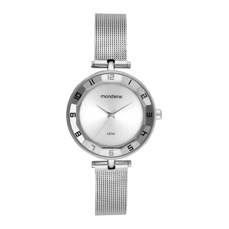 Relógio Feminino Vidro Facetado Prata