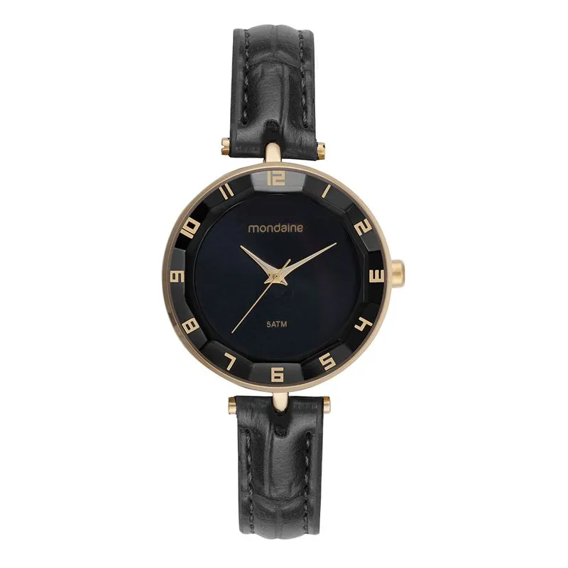 Relógio Feminino Vidro Facetado Preto
