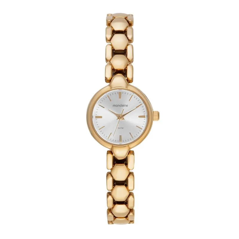 Relógio Feminino Dourado Pulseira Sólida Efeito Metálico