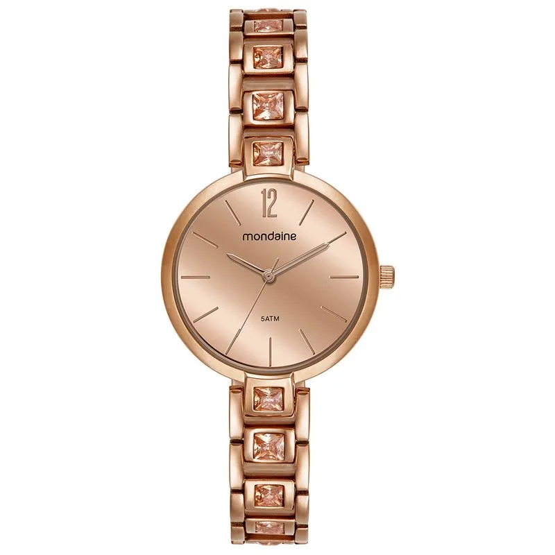 Relógio Feminino Espelhado Cristais Rosé