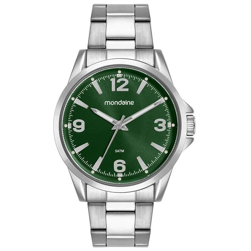 Relógio Masculino Prata com Mostrador Verde