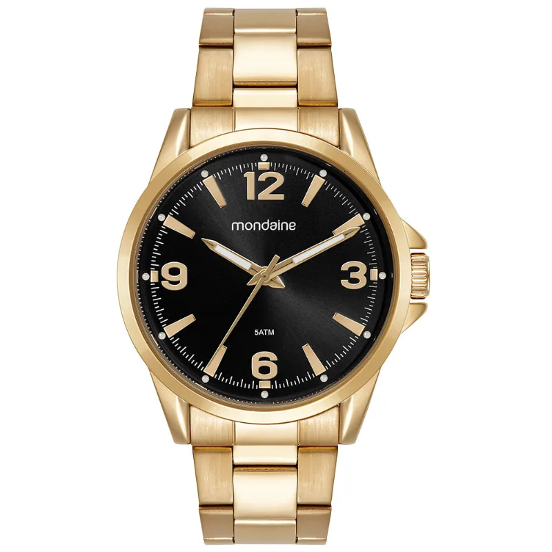 Relógio Masculino Dourado Mostrador Preto