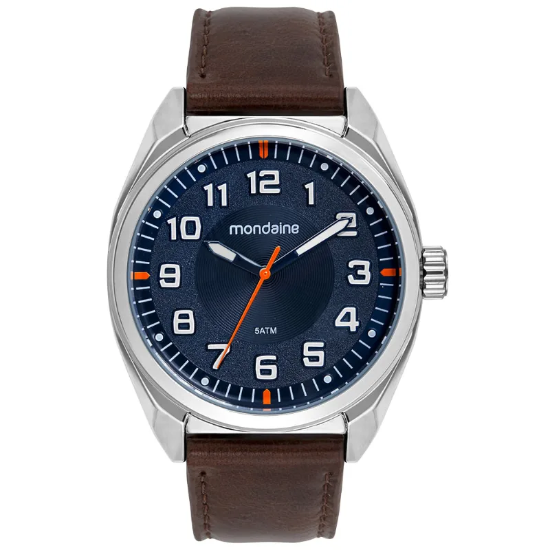 Relógio Masculino Azul Pulseira de Couro Sintético